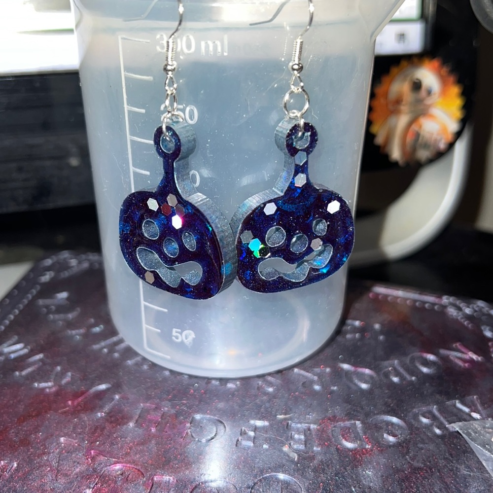 Blue pumpkin resin earrings
